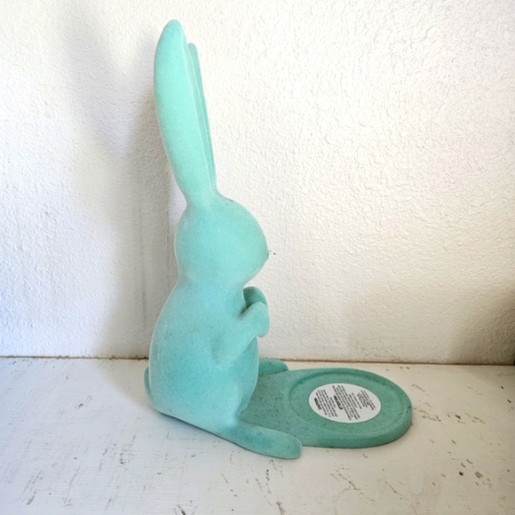 Bath & Body Works rabbit jar candle holder turquoise blue flocked 12 inches - Picture 2 of 10